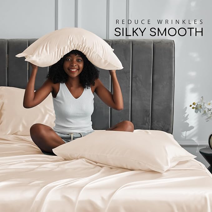 MR&HM Satin Bed Sheets, King Size Sheets Set - Image 3
