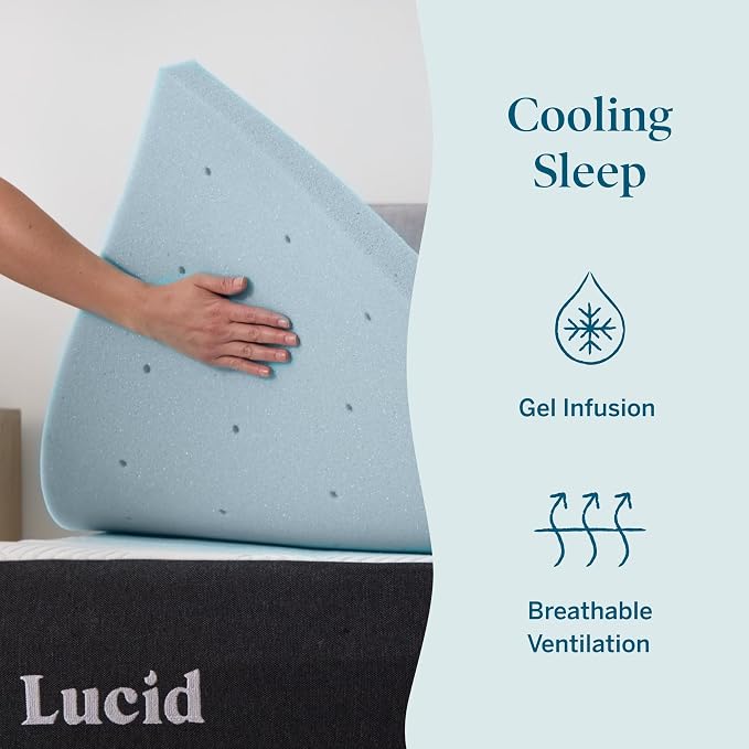 Lucid 2 Inch Memory Foam Mattress Topper, Full Size – Cooling Gel Bed Topper – - Image 2