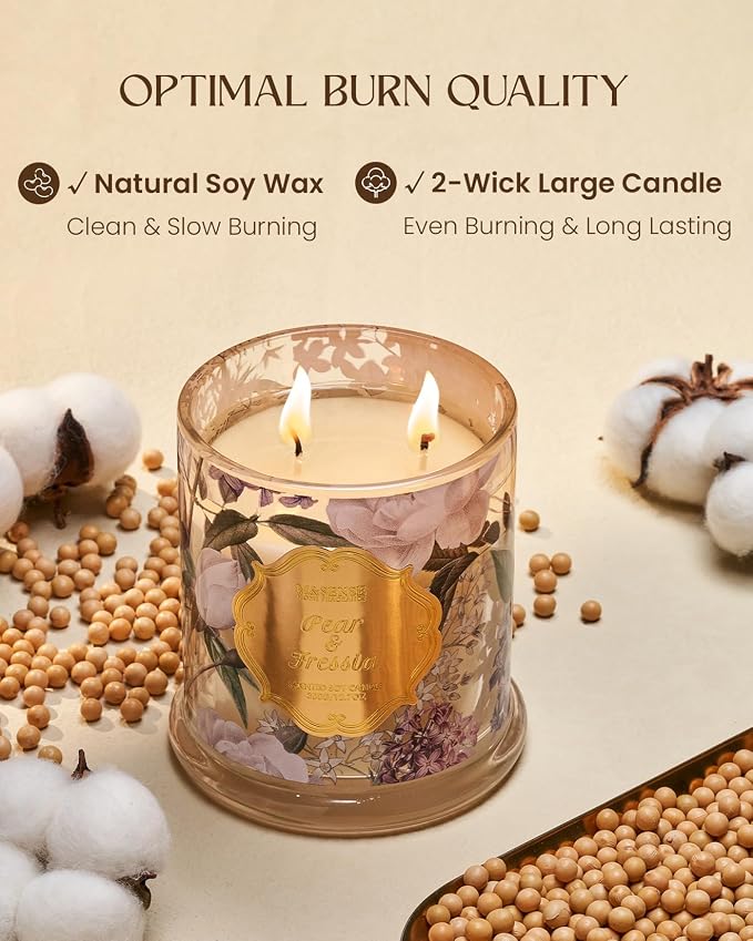 M&SENSE Pear Freesia Spring Natural Soy Wax Candle, 12.7oz 75H Large Jar Slow - Image 6