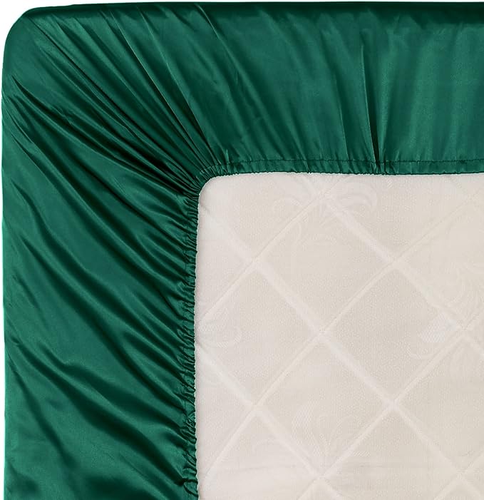 Homiest Blackish Green Satin Fitted Sheet King Size, Deep Pocket, Luxury & - Image 6