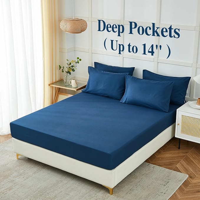 ILAVANDE Navy Blue King Sheets Set 6 Piece, Hotel Luxury Super Soft 1800 Series - Image 3
