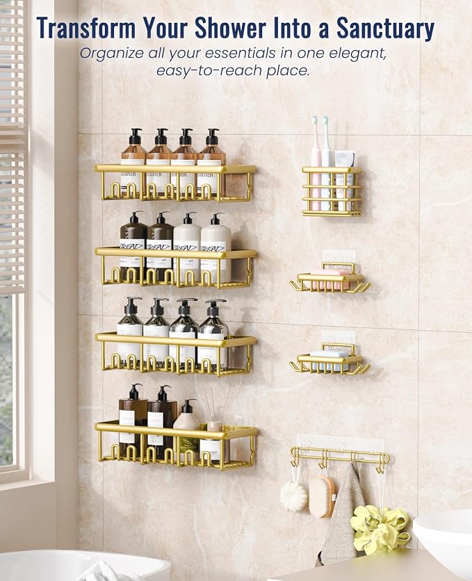 8 Pack Adhesive Rustproof Shower Shelves - Image 3