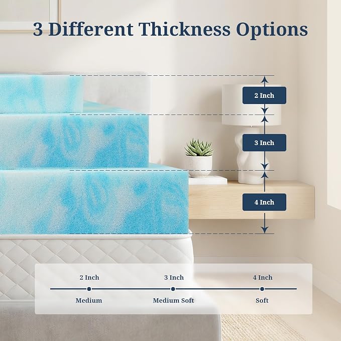 IULULU King Size Mattress Topper, 3 Inch Gel Memory Foam Topper, Pressure - Image 4
