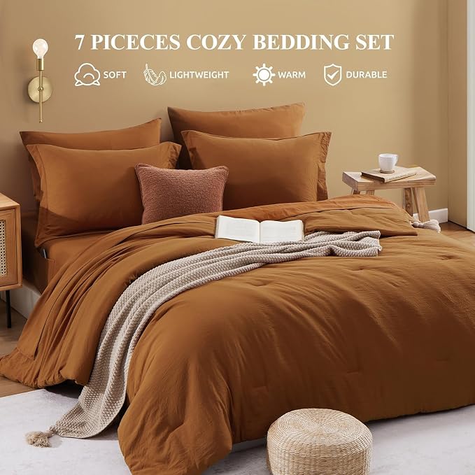 WRENSONGE Full Size Comforter Sets- 7 Pieces Soft Terracotta Bed in a Bag - Image 4