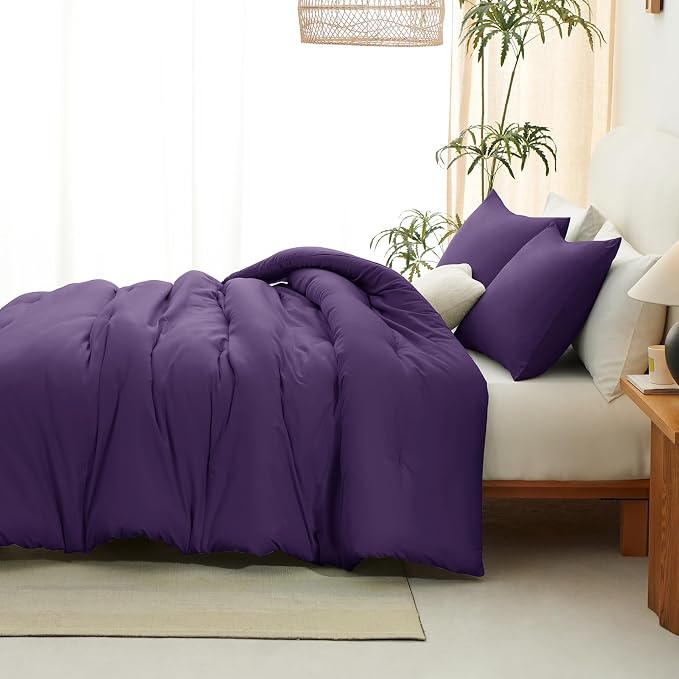 CozyLux King Size Comforter Set Purple, 3 Pieces Solid Comforters King Size - Image 8