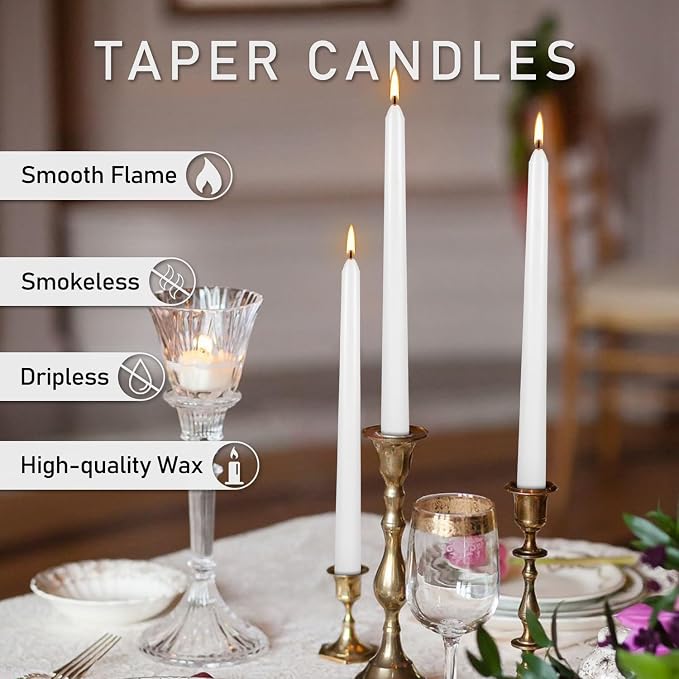 WPONSZU 50 Pack White Taper Candles, 7-8 Hours Burn Time, Smokeless and Dripless - Image 7