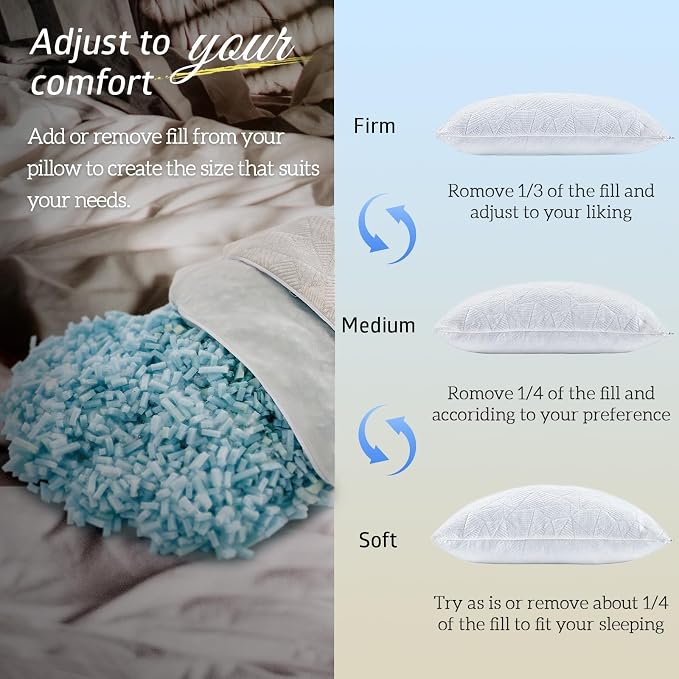 BETU Cooling Pillow Queen Size, Shredded Memory Foam Cool Pillow - Image 8
