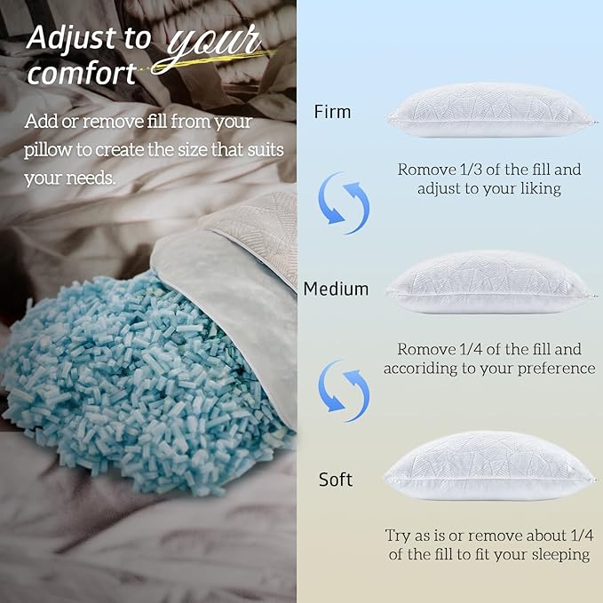 BETU Cooling King Size Pillows Set of 4, Shredded Memory Foam Bed Pillows - Image 6