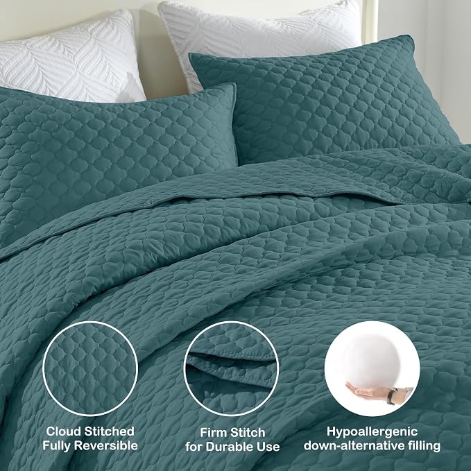 HORIMOTE HOME Quilt Queen Size Teal Blue, Lightweight Quilts - Image 4