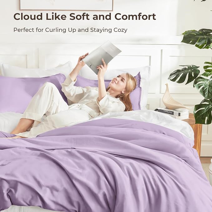 Litanika Lavender Purple Comforter King Size, 3 Pieces Lightweight Solid - Image 2