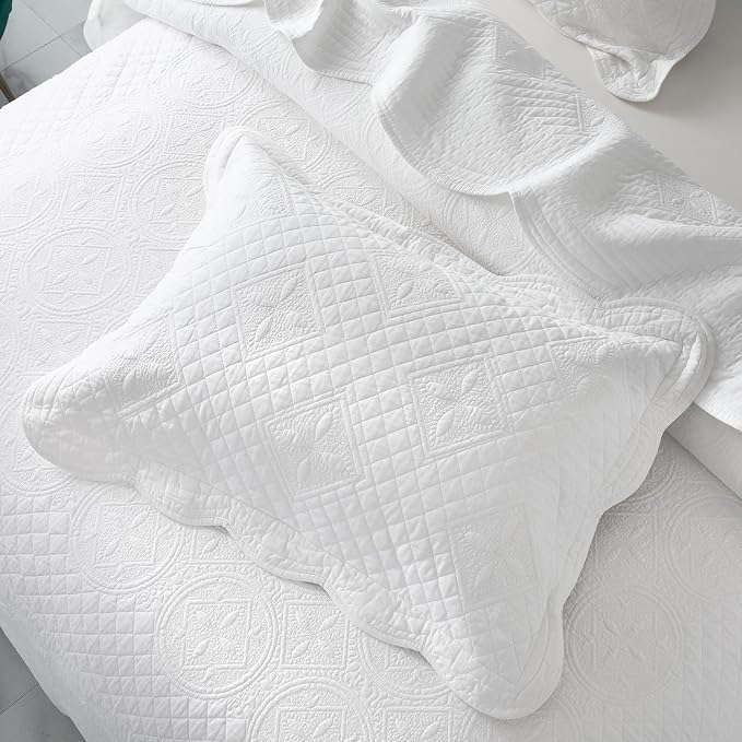 ROOMLIFE Quilt Set Full Size 3D Floral Embroidery Pattern 3-Piece Cotton - Image 4