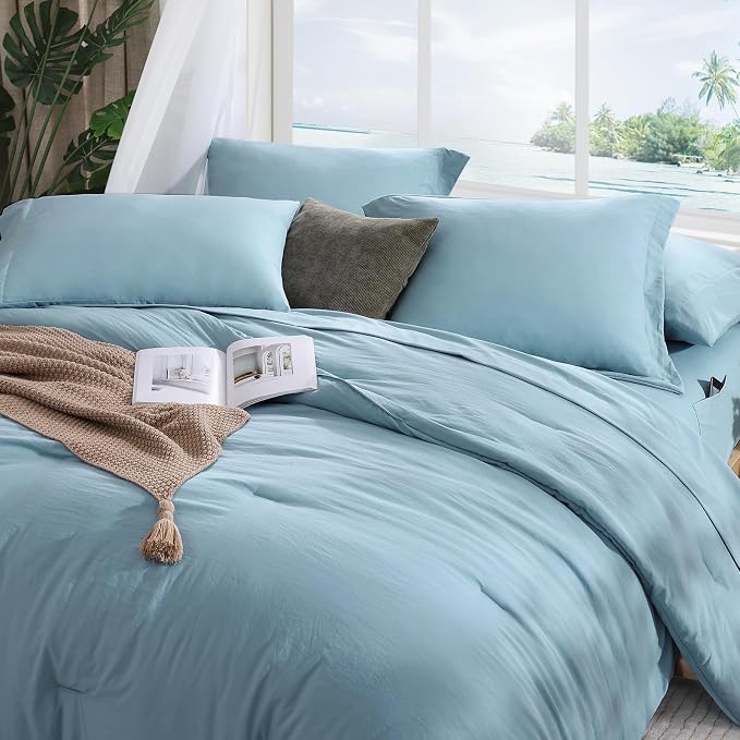 WRENSONGE King Size Comforter Set- 7 Pieces Soft Blue Bed in a Bag - Image 3