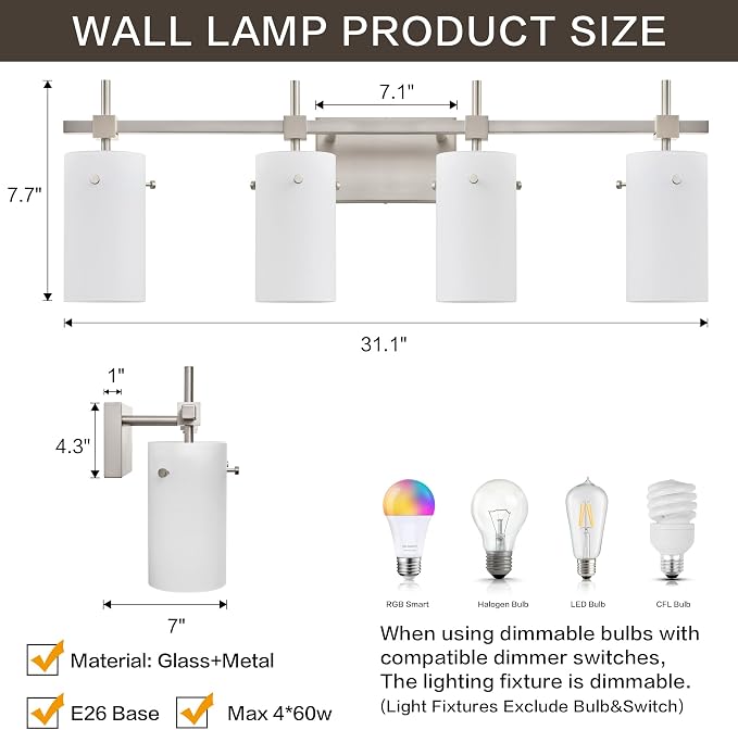 SOLFART 4 Light Bathroom Vanity Lights Over Mirror, Vintage Bathroom Lighting - Image 9