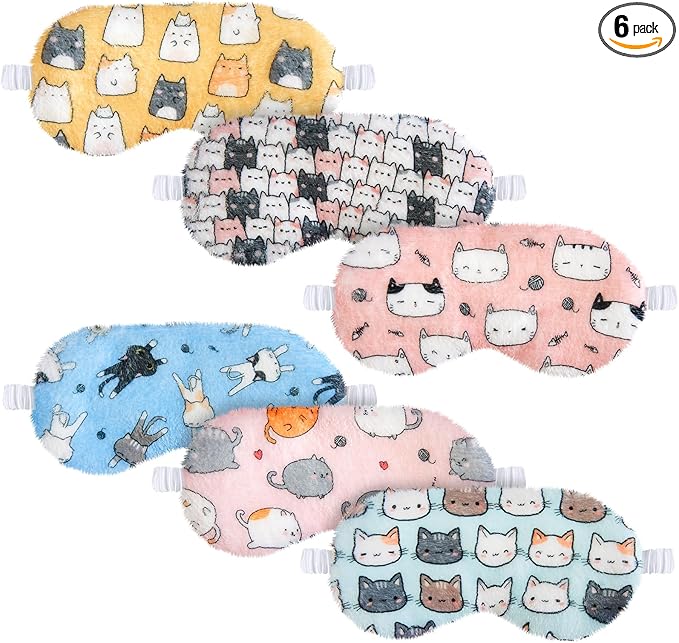 Cuffbow 6 Pack Plush Sleep Mask Set, Cute Plush Eye Masks by Cuffbow