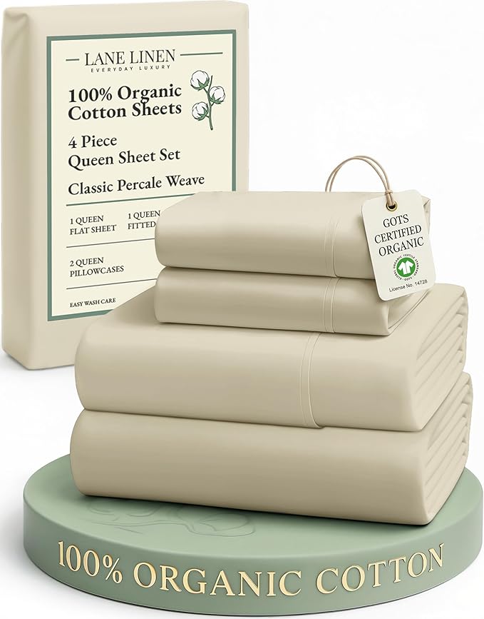 LANE LINEN 100% Organic Cotton Queen Size Sheets Set, Eco Friedly Mercerized by LaneLinen