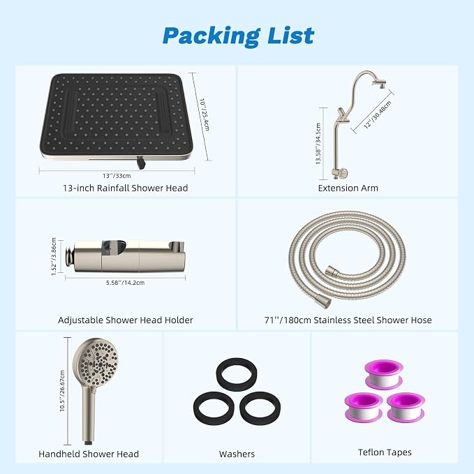 Hibbent cUPC Certified 13'' Shower Head Combo, High Pressure 5 Spray Rainfall - Image 9