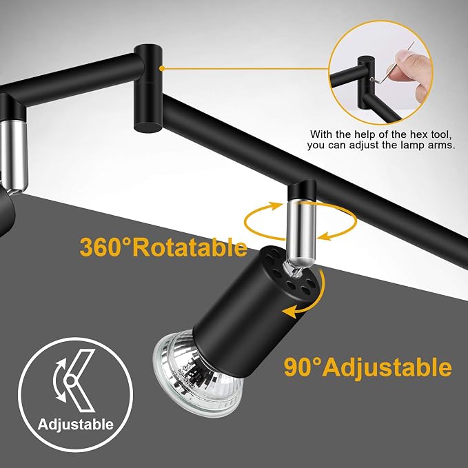 Ascher 6-Light LED Track Lighting Kit, Flexibly Rotatable Light Heads, 6 Way - Image 2