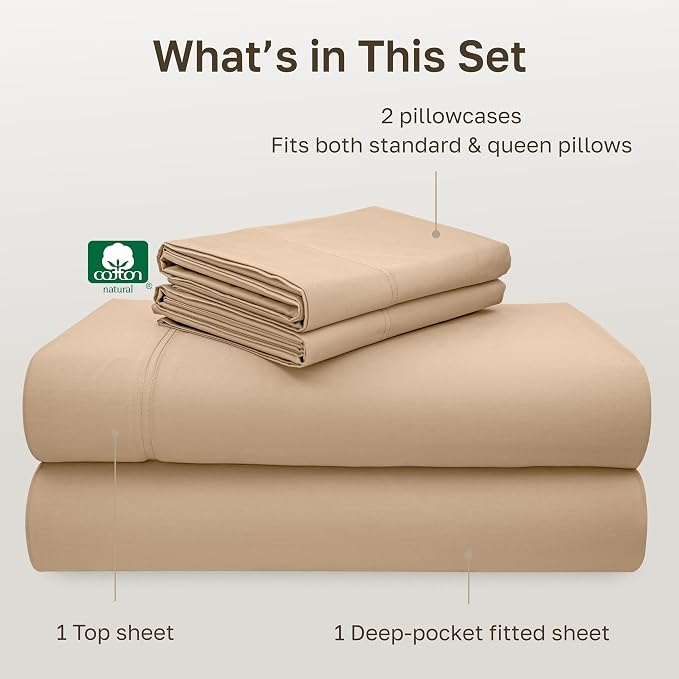 California Design Den 100% Cotton Full Sheet Set, 600 Thread Count Sateen - Image 4