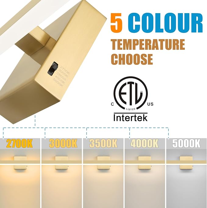 Gold Bathroom Vanity Light 39.4 inch, 30W Dimmable 5CCT LED Modern Bathroom - Image 4