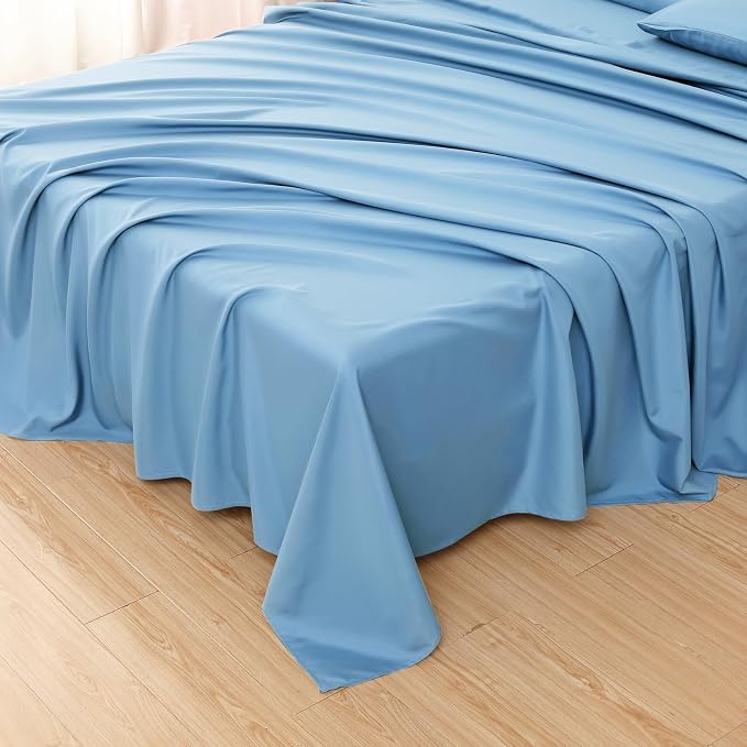 Toodou The Solid Color Sky Blue Twin Size Flat Sheets - Image 4