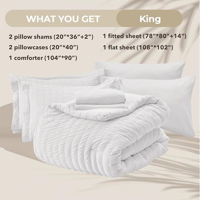 HYMOKEGE White King Size Comforter Set Seersucker 7 Pieces, All Season Luxury - Image 5