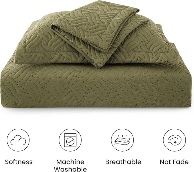 Love's cabin California King Size Quilt Bedding Set Olive Green Bedspread - Image 6