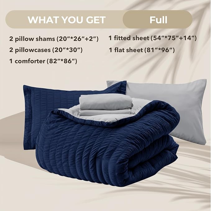 HYMOKEGE Navy Blue/Light Grey Full Size Comforter Sets Seersucker 7 Pieces - Image 5