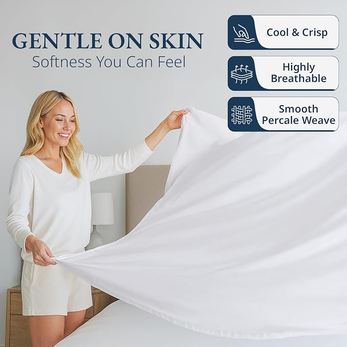 Lane Linen 100% Organic Cotton Queen Size Flat Sheet Only - Image 3