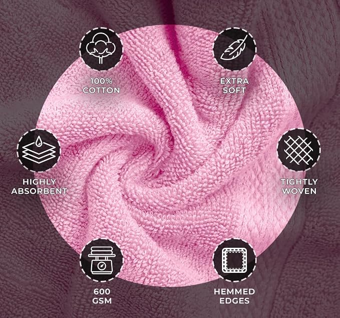 Avalon Towels Luxury 8 Piece Pink Towels Set, 2 Bath Towels, 2 Hand Towels and - Image 5