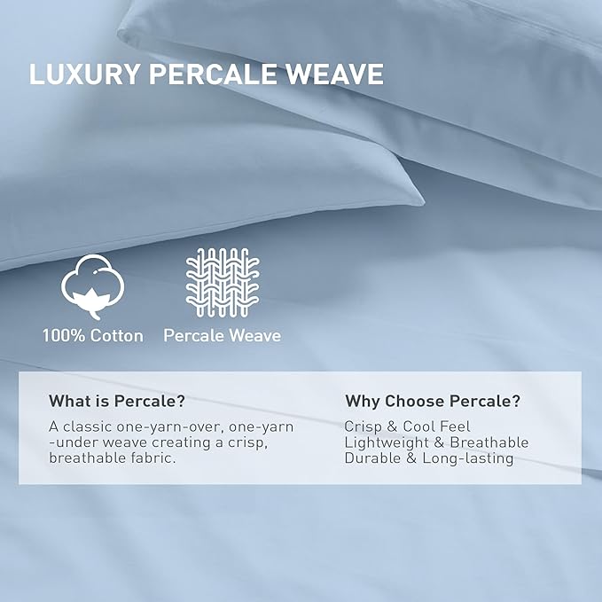 Queen Size Flat Sheet 4 Pack, 100% Cotton Percale Flat Bed Sheet, Breathable - Image 2