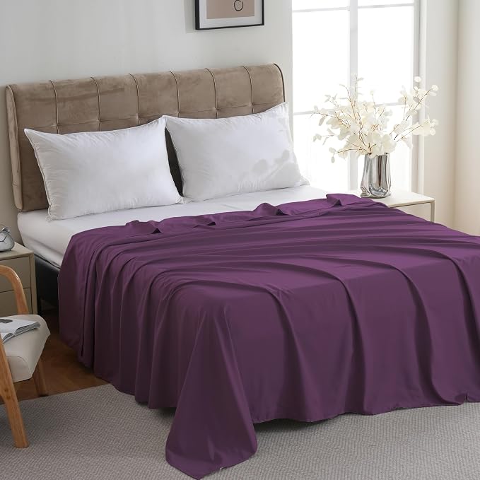 ZPECC Full Flat Sheet Only 1 Pack, Durable Dark Purple Top Bed Sheets - Image 3