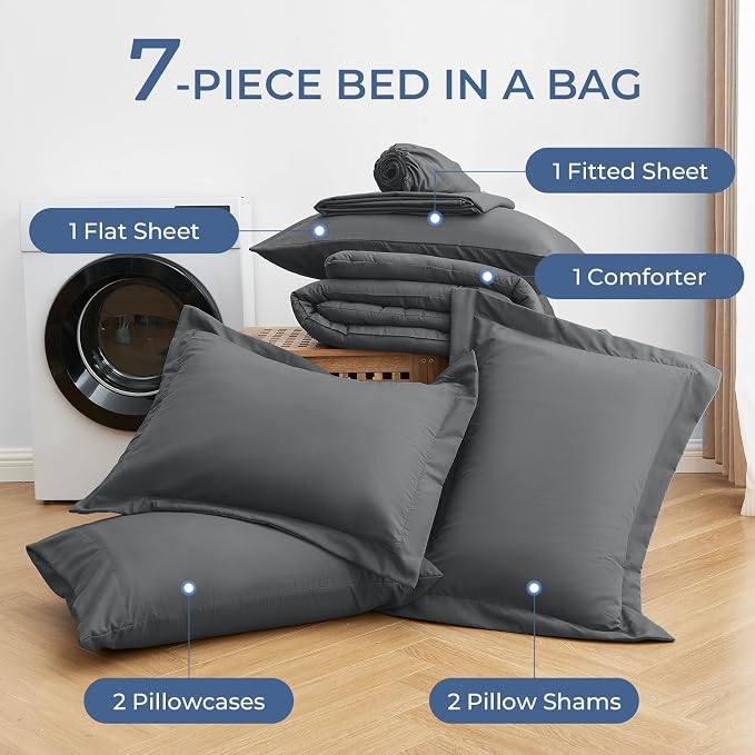 Sasttie King Size Comforter Set, 7 Pieces Bed in a Bag King, Complete Bedding - Image 6