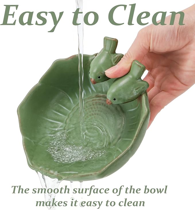2 Pack Ceramic Bird Bath for Outdoors, 5.5" Ground Birds Bath Bowl for Outside - Image 4