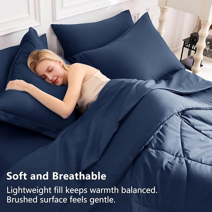 CozyLux King Size Comforter Set Navy Blue - Image 3