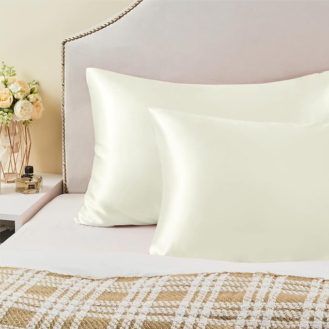 BEDELITE Satin Pillowcase with Zipper 2 Pack, Ivory Pillow Cases Standard Size - Image 6