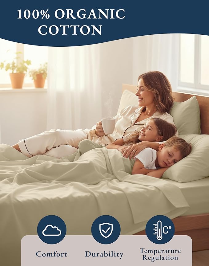 LANE LINEN 100% Organic Cotton Queen Size Sheets Set, Eco Friedly Mercerized - Image 6