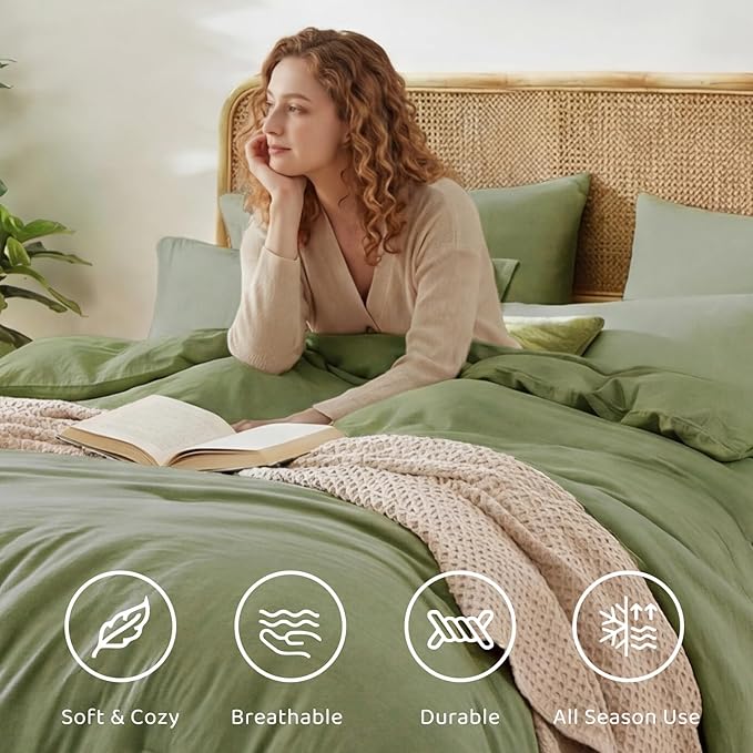 WRENSONGE King Size Comforter Set- 7 Pieces Soft Sage Green Bed in a Bag King - Image 4