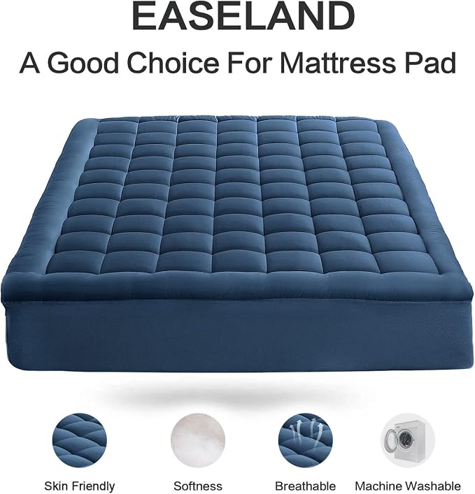 EASELAND Queen Size Mattress Pad Pillow Top Mattress Cover Quilted Fitted - Image 2