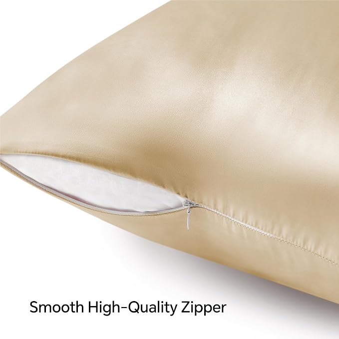BEDELITE Satin Pillowcase with Zipper 2 Pack, Champagne Pillow Cases Standard - Image 5