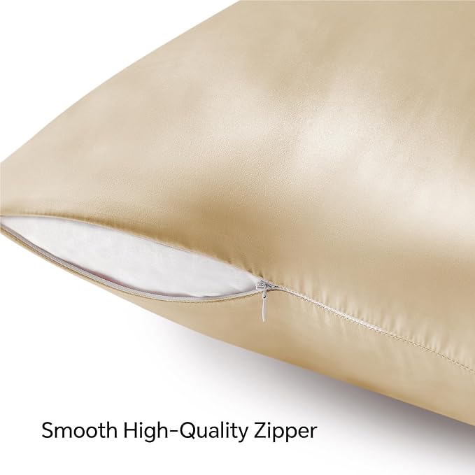 BEDELITE Satin Pillowcase with Zipper, Champagne King Size Pillow Cases Set of 2 - Image 5