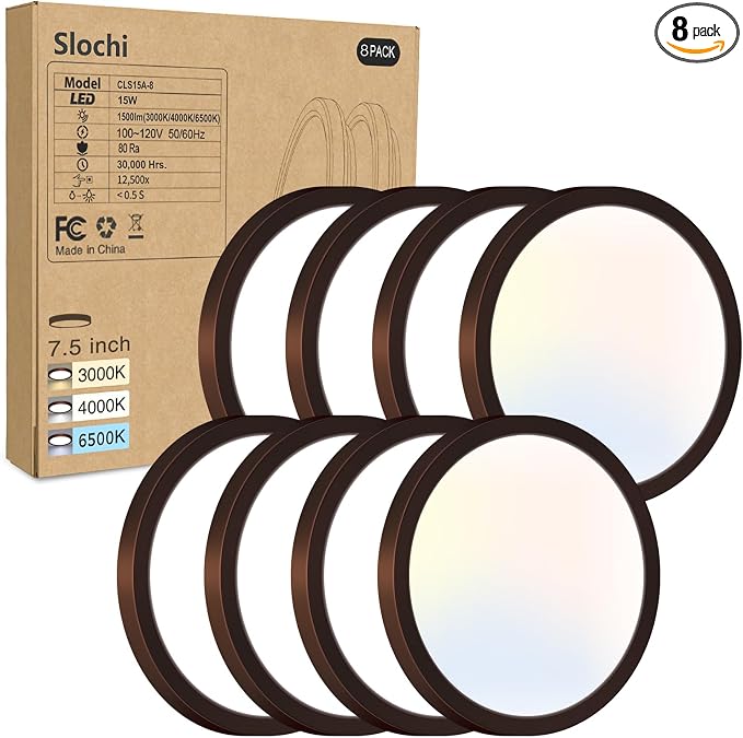 8PACK LED Flush Mount Ceiling Light Fixture, 3000K-4000K-6500K & 100W by CeilingLights