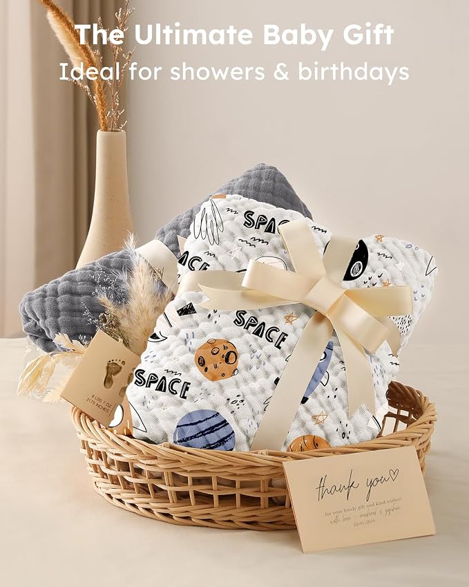 Yoofoss Hooded Baby Towels for Newborn 2 Pack 100% Muslin Organic Cotton Baby - Image 5
