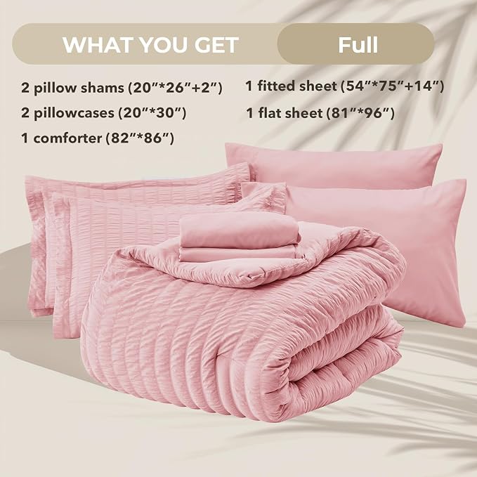 HYMOKEGE Pink Full Size Comforter Sets Seersucker 7 Pieces, All Season Luxury - Image 5