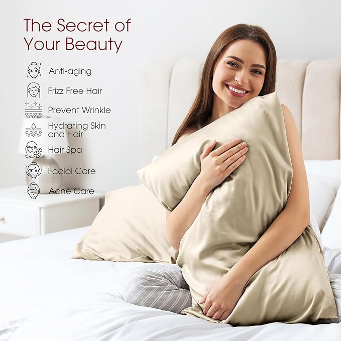 100% Silk Pillow Cases 2 Pack Queen Size Mulberry Silk Pillowcase - Image 3
