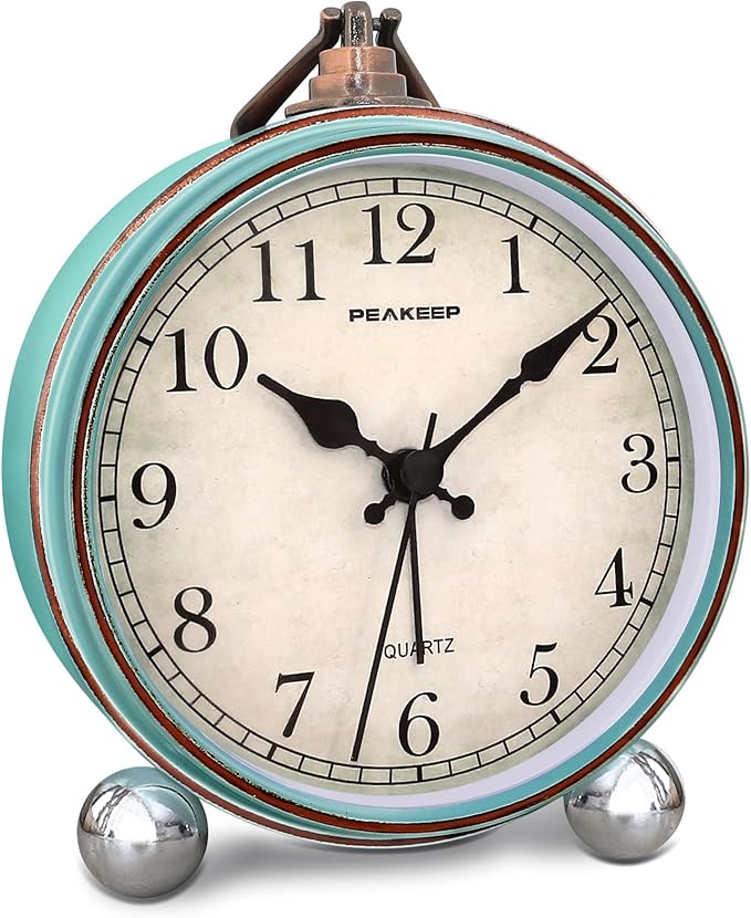 Peakeep 4" Small Battery Operated Antique Retro Analog Alarm Clock by PEAKEEP