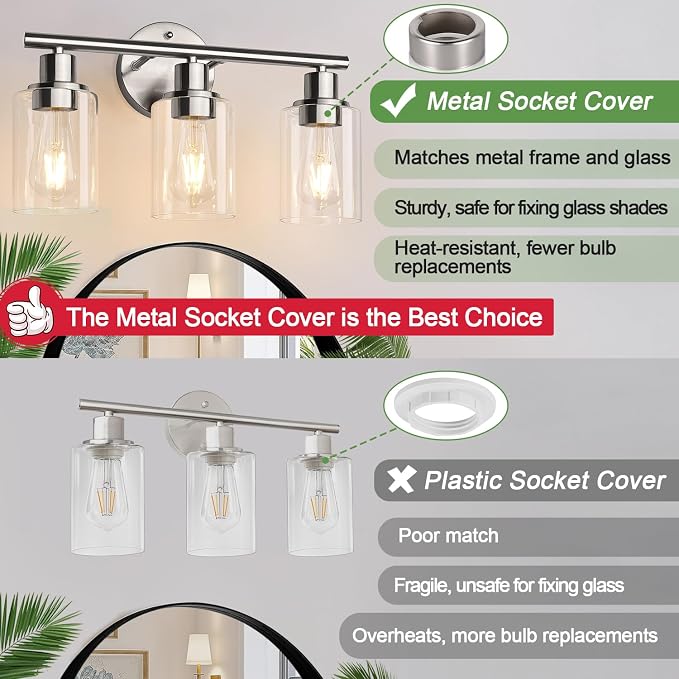 Zarbitta 3-Light Bathroom Light Fixtures, Brushed Nickel Vanity Light, - Image 6