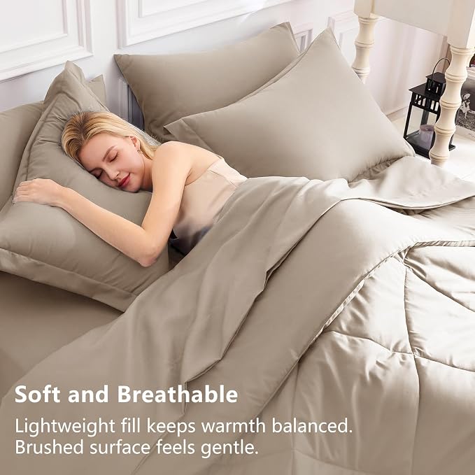 CozyLux Queen Comforter Set Khaki - Image 3