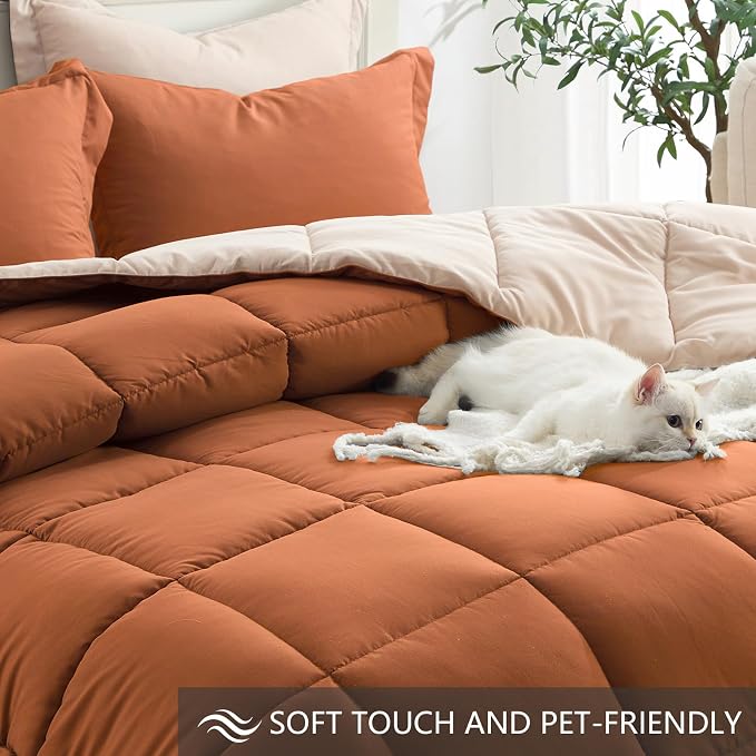 Homelike Moment King Size Comforter Set Burnt Orange, Comforters King Size Bed - Image 4