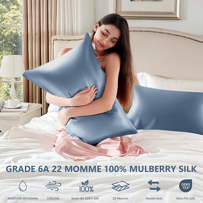 Silk Pillow Cases 2 Pack Standard Size Mulberry Silk Pillowcase Set of 2 - Image 6