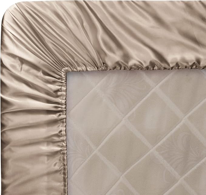 Homiest Taupe Satin Fitted Sheet Queen Size, Deep Pocket, Luxury & Ultra Soft - Image 6